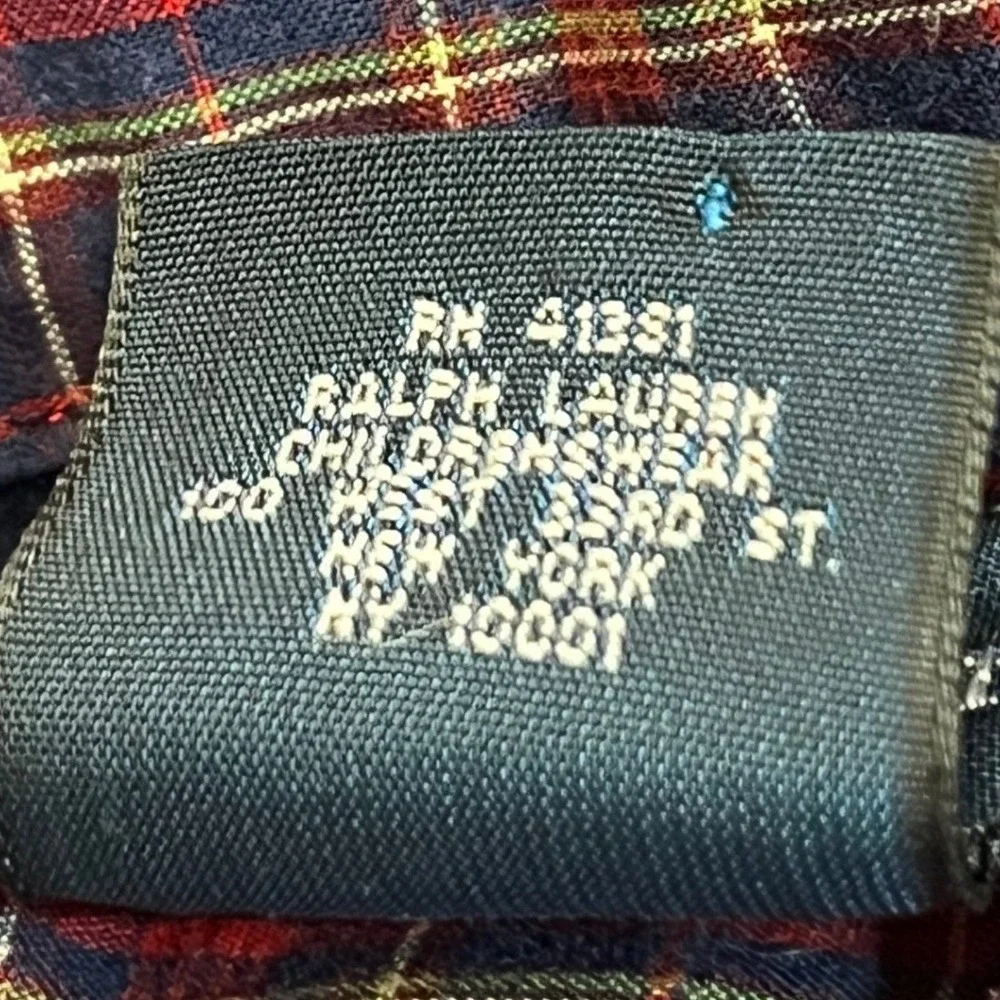 Ralph‎ Lauren Classic Red Blue Check Button Collar Long Sleeve Shirt Youth 16-18
